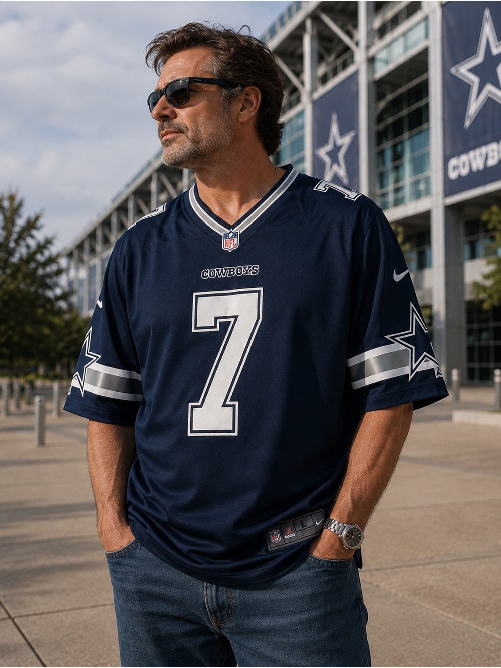 Nike Men's Dallas Cowboys Navy and White #7 Jersey